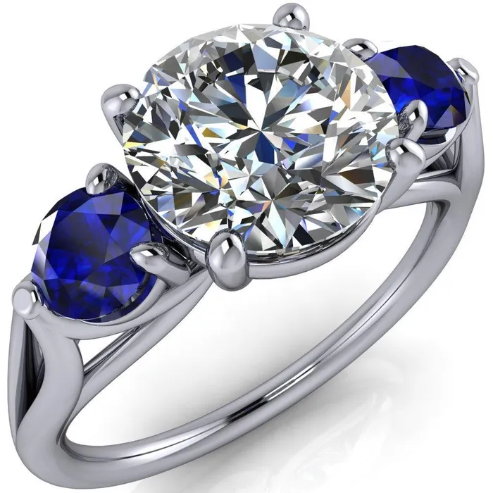 Rings Mira Round Center Stone Blue Sapphire Side Split Shank Cathedral Hybrid Engagement Ring Fire Brilliance 