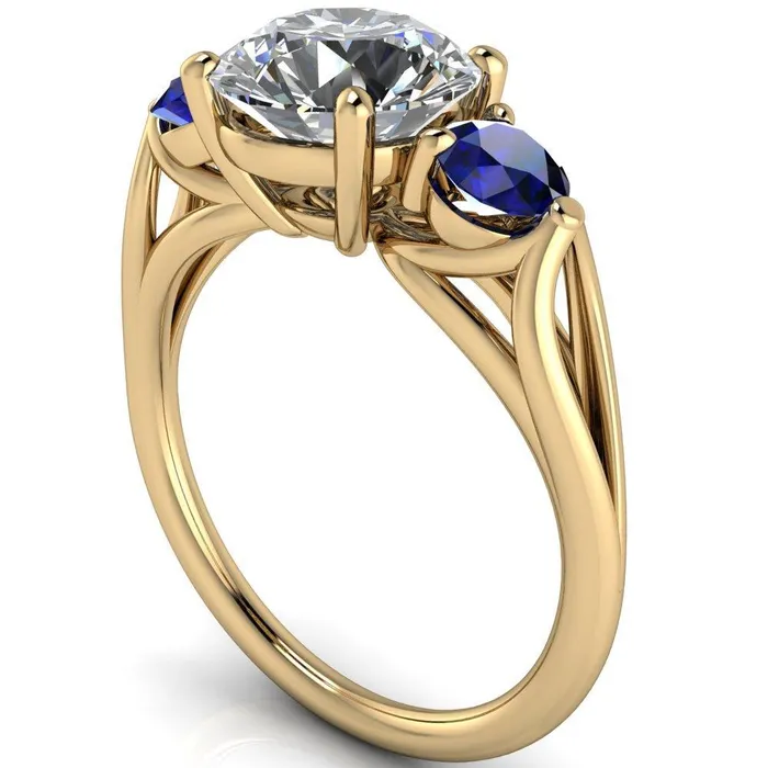 Rings Mira Round Center Stone Blue Sapphire Side Split Shank Cathedral Hybrid Engagement Ring Fire Brilliance 