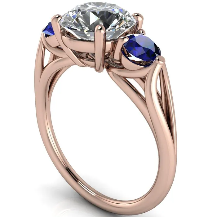 Rings Mira Round Center Stone Blue Sapphire Side Split Shank Cathedral Hybrid Engagement Ring Fire Brilliance 