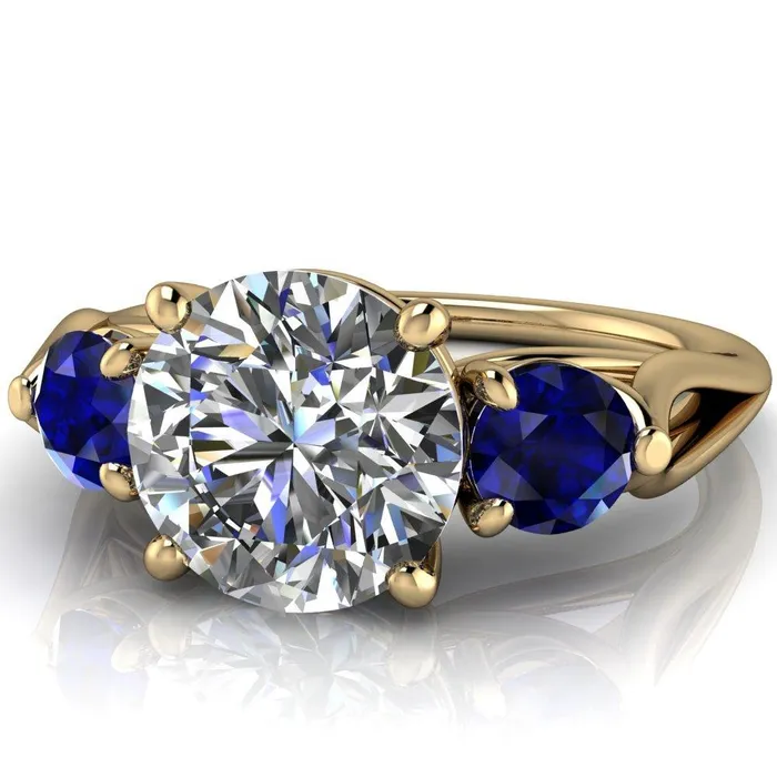 Rings Mira Round Center Stone Blue Sapphire Side Split Shank Cathedral Hybrid Engagement Ring Fire Brilliance 