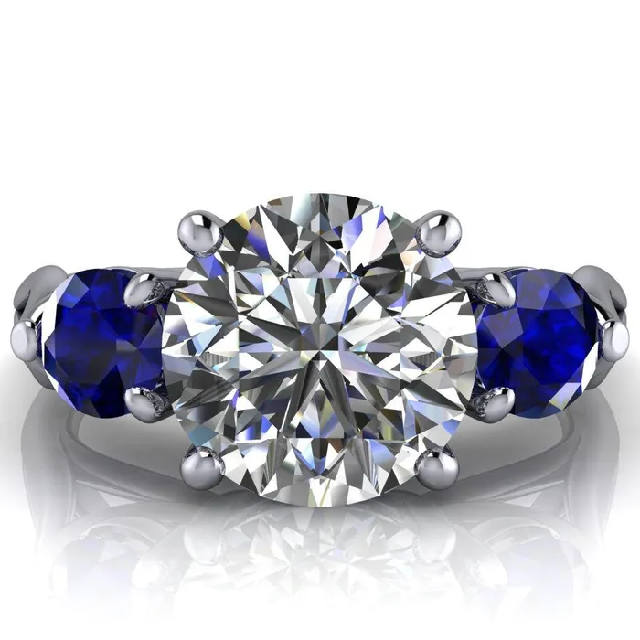 Rings Mira Round Center Stone Blue Sapphire Side Split Shank Cathedral Hybrid Engagement Ring Fire Brilliance 