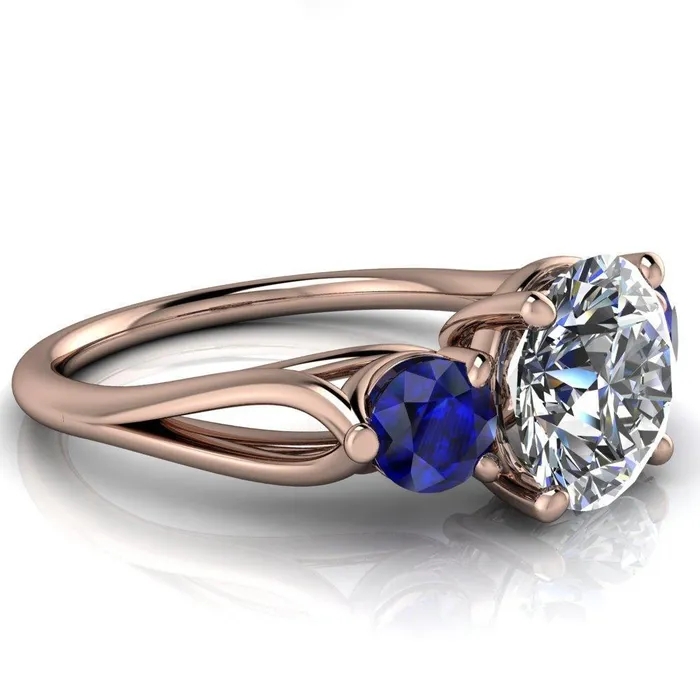 Rings Mira Round Center Stone Blue Sapphire Side Split Shank Cathedral Hybrid Engagement Ring Fire Brilliance 