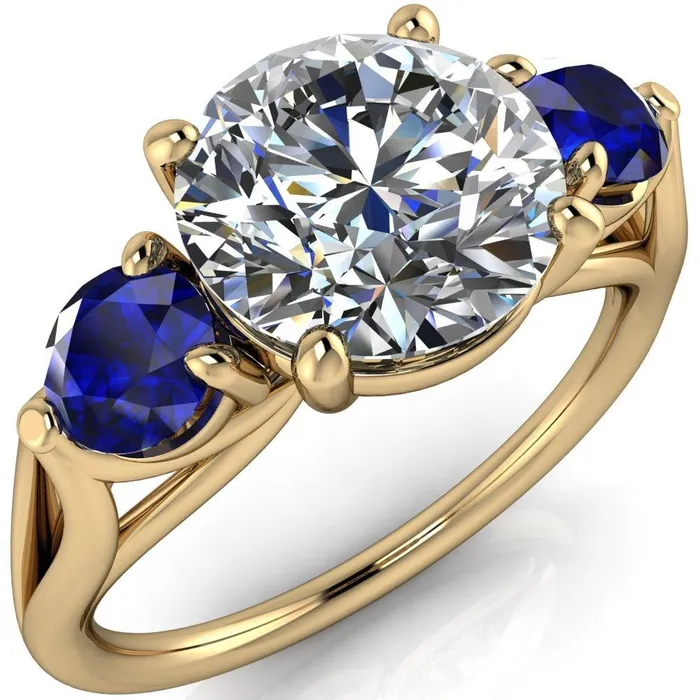 Rings Mira Round Center Stone Blue Sapphire Side Split Shank Cathedral Hybrid Engagement Ring Fire Brilliance 