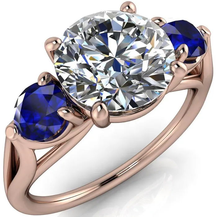 Rings Mira Round Center Stone Blue Sapphire Side Split Shank Cathedral Hybrid Engagement Ring Fire Brilliance 
