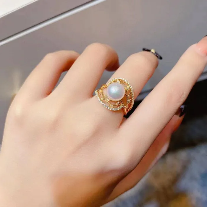 Rings Pearly Lustre Elegant Edison Pearl 18K Solid Gold Ring KR00003