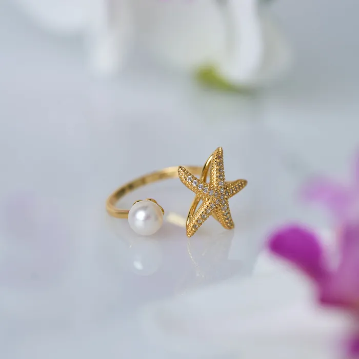 Rings Pearly Lustre Top Grade Freshwater Pearl Ring WR00323 STARFISH