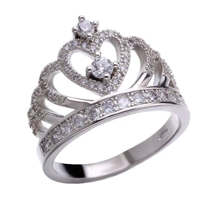 Rings R281 Silver Rhinestones Crown Ring alice