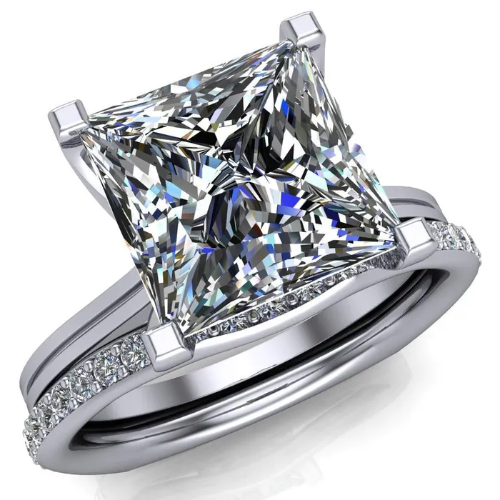 Rings Ruth PrincessSquare Moissanite Euro Shank Ring Fire Brilliance 