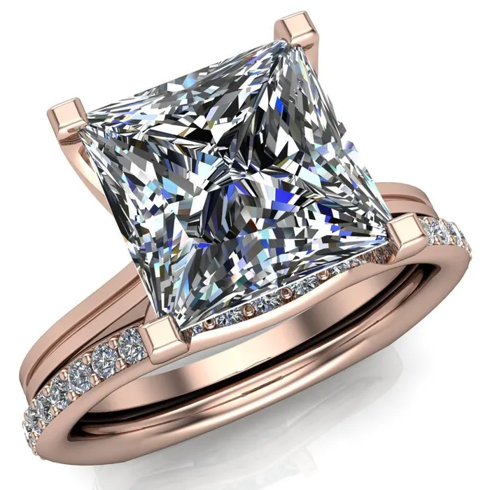 Rings Ruth PrincessSquare Moissanite Euro Shank Ring Fire Brilliance 