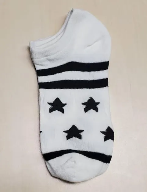 Rings SF1171 White Black Stars Stripes Low Cut Socks POLLY