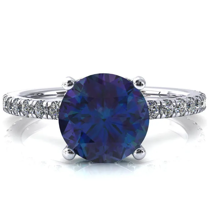 Rings Sicili Round Alexandrite 4 Prong 34 Micro Pave Diamond Engagement Ring Fire Brilliance Rings Sicili Round Alexandrite 4 Prong 34 Micro Pave Diamond Engagement Ring Fire Brilliance