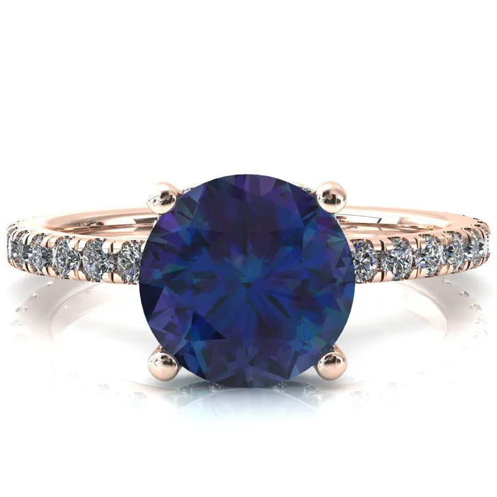 Rings Sicili Round Alexandrite 4 Prong 34 Micro Pave Diamond Engagement Ring Fire Brilliance 