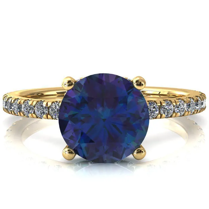 Rings Sicili Round Alexandrite 4 Prong 34 Micro Pave Diamond Engagement Ring Fire Brilliance 