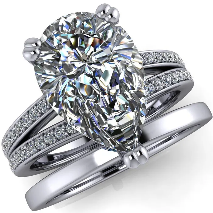 Rings Sophina Pear Center Stone 3 Double Prong Split Shank Engagement Ring Fire Brilliance 