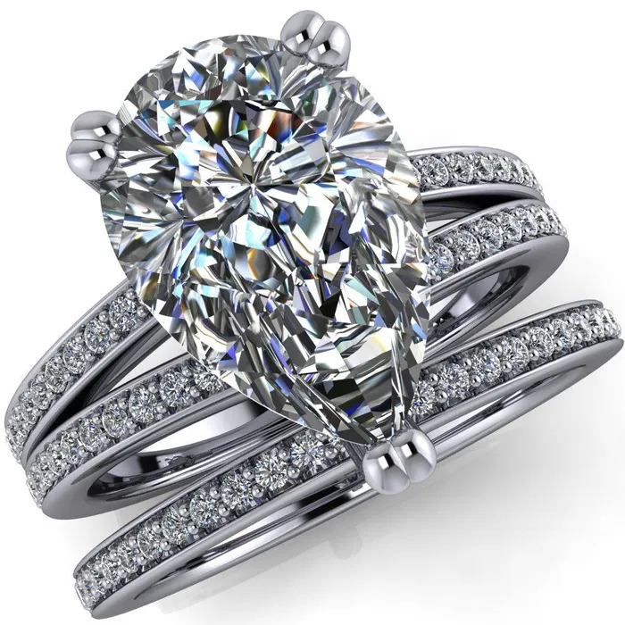 Rings Sophina Pear Center Stone 3 Double Prong Split Shank Engagement Ring Fire Brilliance 
