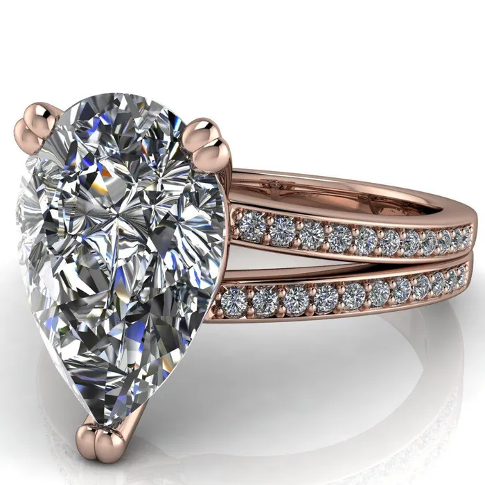 Rings Sophina Pear Center Stone 3 Double Prong Split Shank Engagement Ring Fire Brilliance 