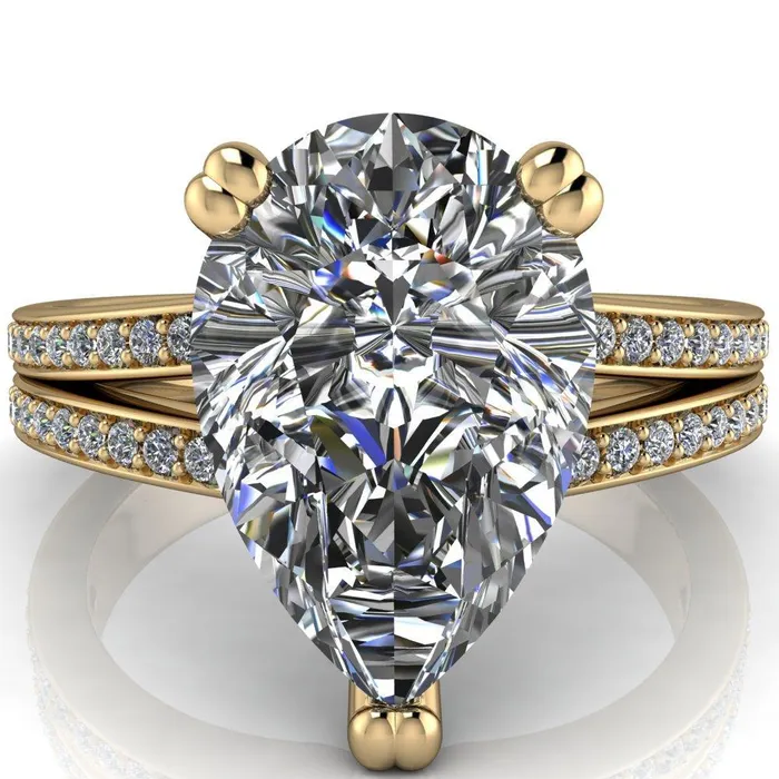 Rings Sophina Pear Center Stone 3 Double Prong Split Shank Engagement Ring Fire Brilliance 