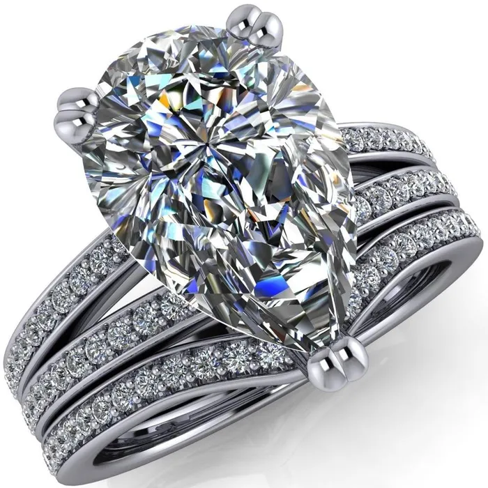 Rings Sophina Pear Center Stone 3 Double Prong Split Shank Engagement Ring Fire Brilliance 