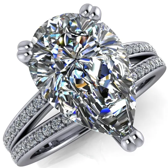 Rings Sophina Pear Center Stone 3 Double Prong Split Shank Engagement Ring Fire Brilliance 