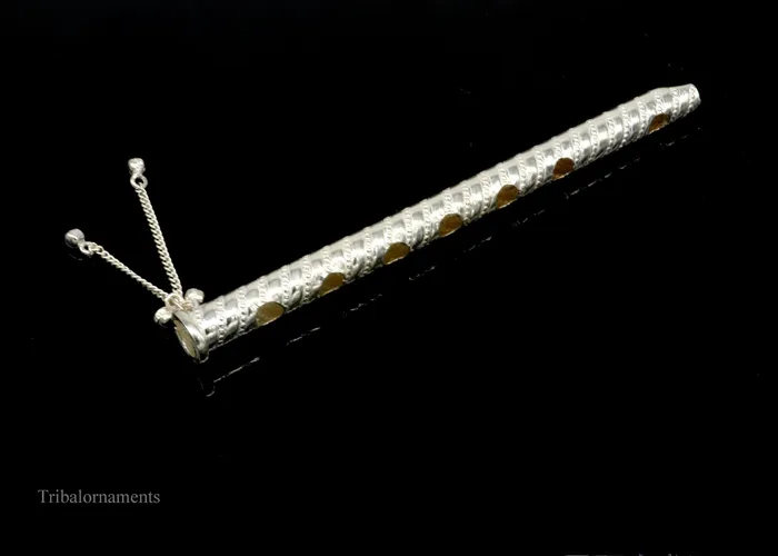 Rings TRIBAL ORNAMENTS 6 long handmade sterling silver stunning divine Lord Krishna flute Amazing krishna gifting silver accessories puja utensils su388