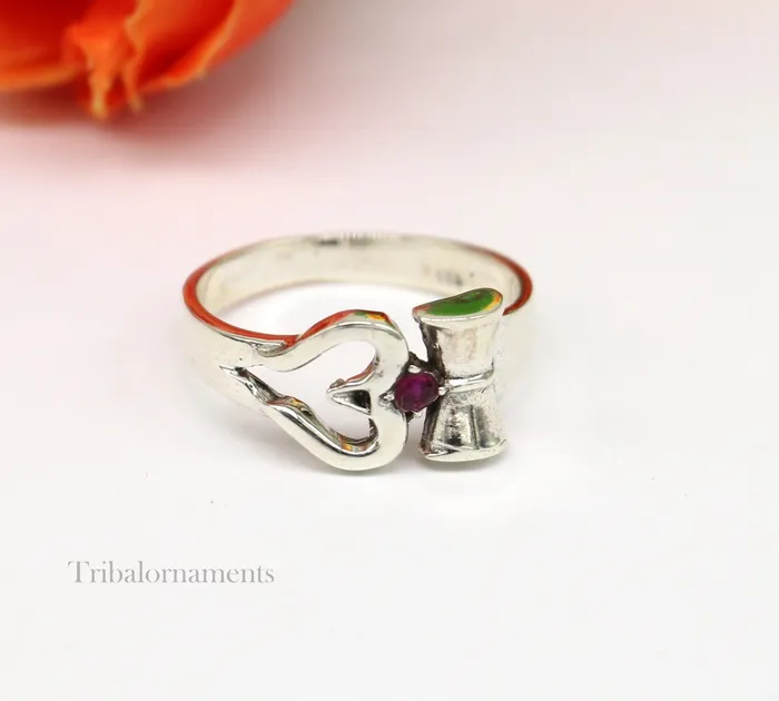 Rings TRIBAL ORNAMENTS 925 sterling silver vintage customized design shiva trident trishul damaru ring band excellent customized ring unisex jewelry ring446