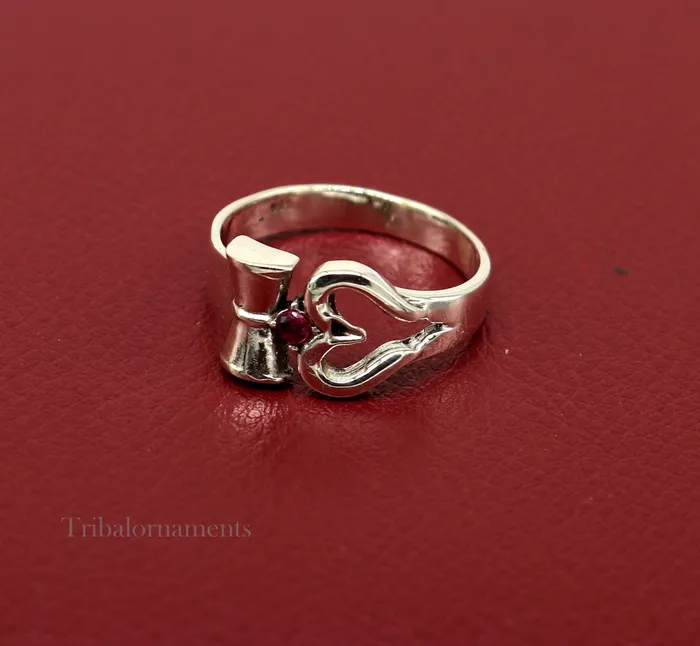 Rings TRIBAL ORNAMENTS 925 sterling silver vintage customized design shiva trident trishul damaru ring band excellent customized ring unisex jewelry ring446