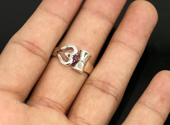Rings TRIBAL ORNAMENTS 925 sterling silver vintage customized design shiva trident trishul damaru ring band excellent customized ring unisex jewelry ring446