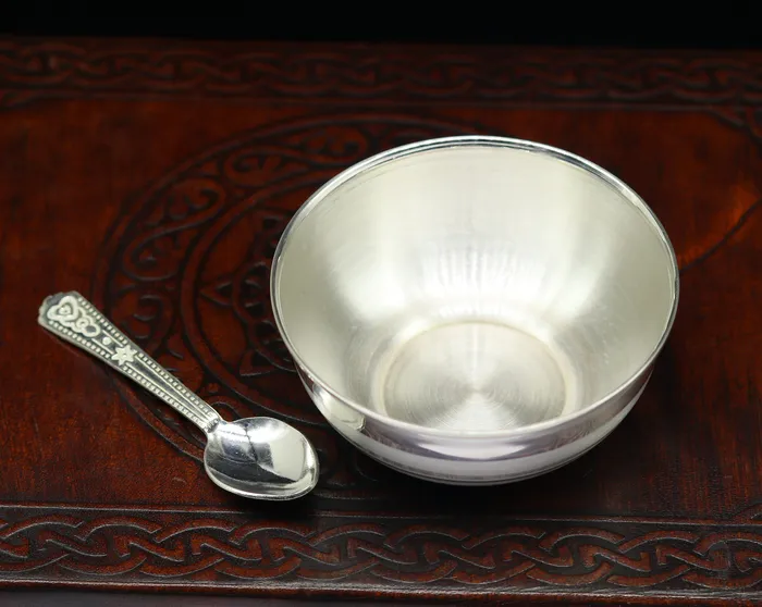 Rings TRIBAL ORNAMENTS 999 pure sterling silver handmade solid silver bowl and spoon healthy serving bowl silver vessels baby serving utensils baby set sv82