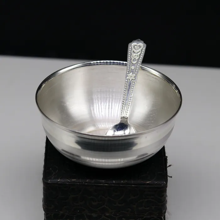 Rings TRIBAL ORNAMENTS 999 pure sterling silver handmade solid silver bowl and spoon healthy serving bowl silver vessels baby serving utensils baby set sv82