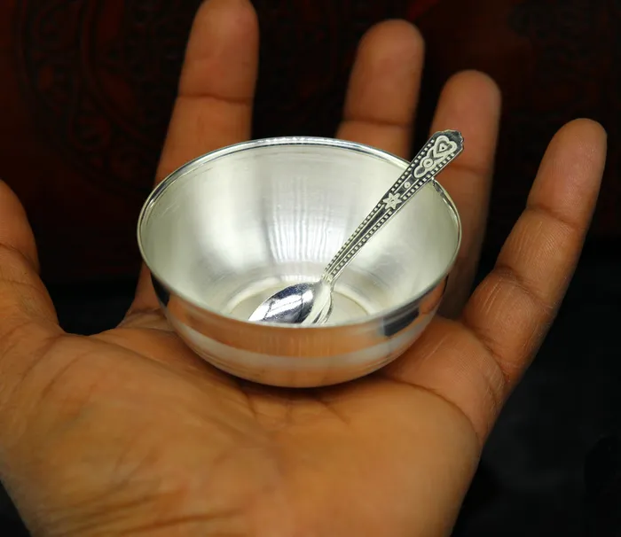 Rings TRIBAL ORNAMENTS 999 pure sterling silver handmade solid silver bowl and spoon healthy serving bowl silver vessels baby serving utensils baby set sv82