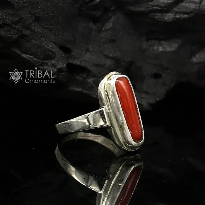 Rings TRIBAL ORNAMENTS Authentic real Coral Munga stone 925 sterling silver handmade ring band for both mens and girls best Astro ring sr379 Rings TRIBAL ORNAMENTS Authentic real Coral Munga stone 925 sterling silver handmade ring band for both mens and girls best Astro ring sr379