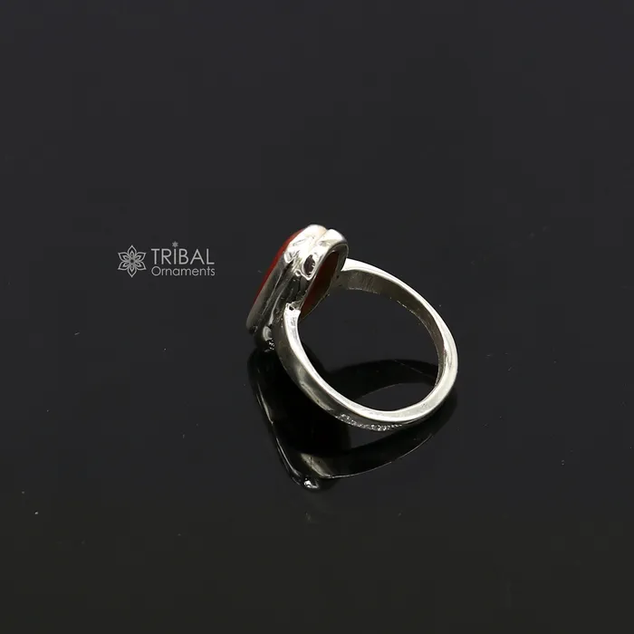 Rings TRIBAL ORNAMENTS Authentic real Coral Munga stone 925 sterling silver handmade ring band for both mens and girls best Astro ring sr379