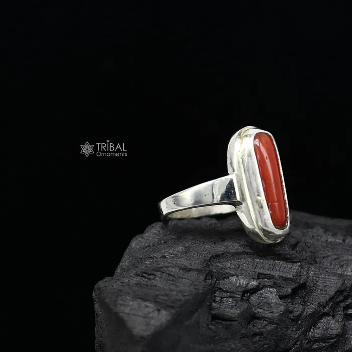 Rings TRIBAL ORNAMENTS Authentic real Coral Munga stone 925 sterling silver handmade ring band for both mens and girls best Astro ring sr379