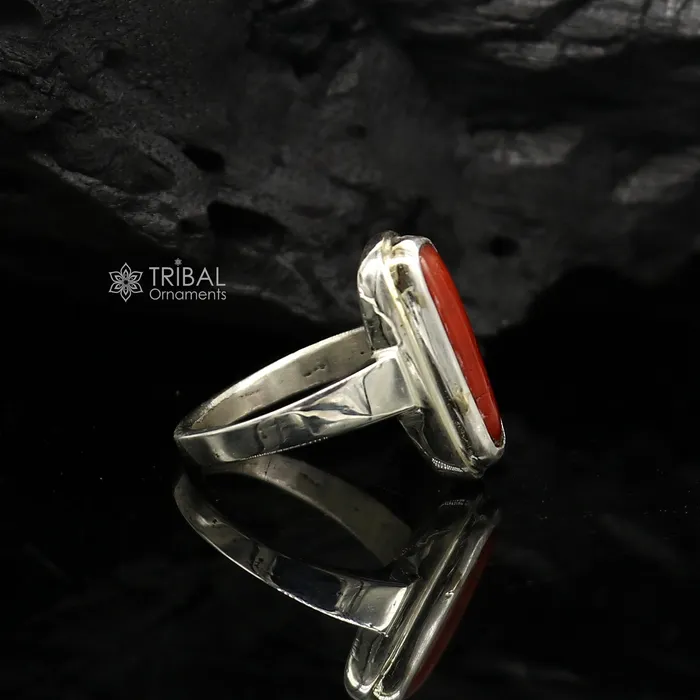 Rings TRIBAL ORNAMENTS Authentic real Coral Munga stone 925 sterling silver handmade ring band for both mens and girls best Astro ring sr379