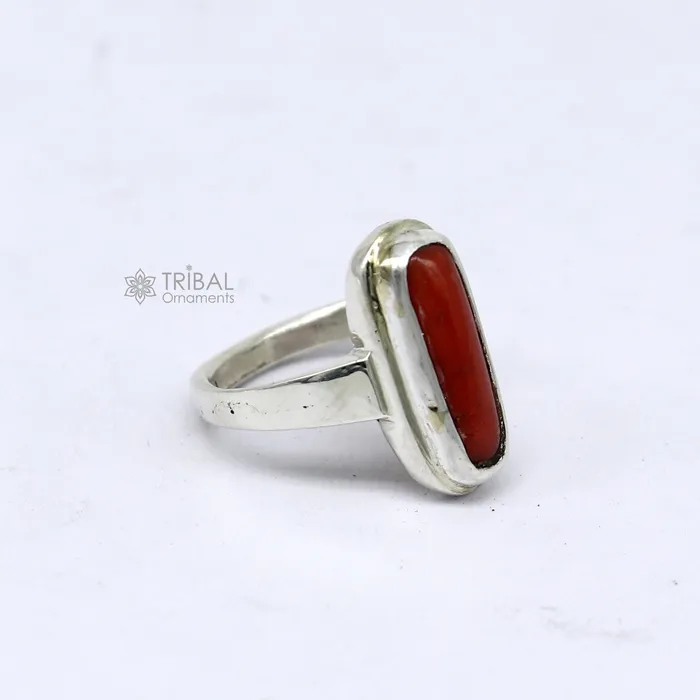Rings TRIBAL ORNAMENTS Authentic real Coral Munga stone 925 sterling silver handmade ring band for both mens and girls best Astro ring sr379