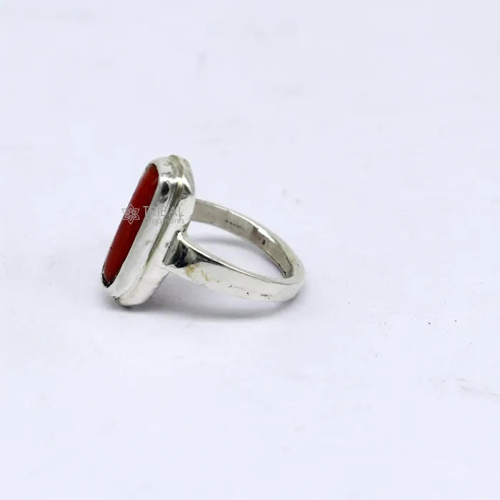 Rings TRIBAL ORNAMENTS Authentic real Coral Munga stone 925 sterling silver handmade ring band for both mens and girls best Astro ring sr379