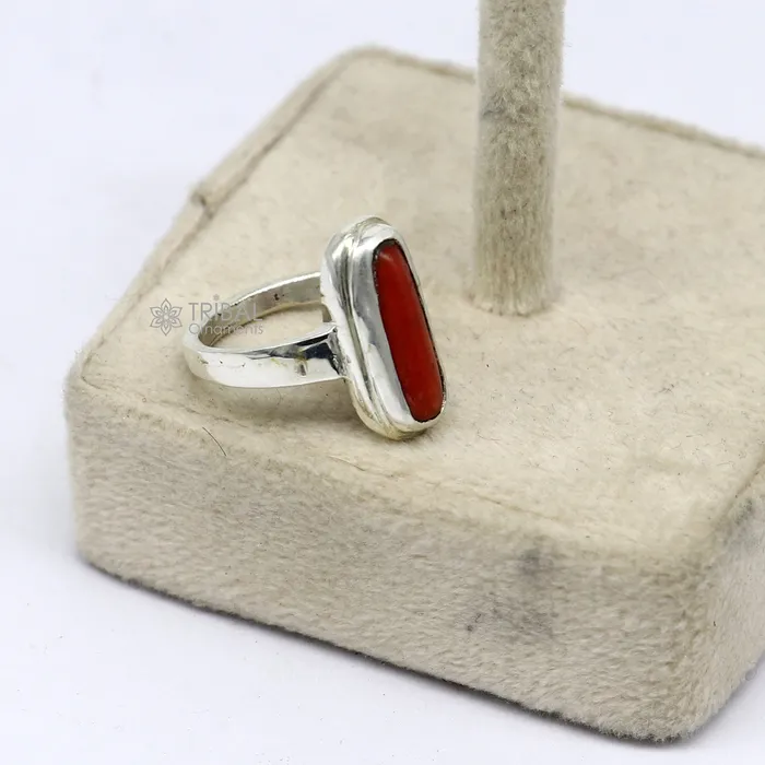Rings TRIBAL ORNAMENTS Authentic real Coral Munga stone 925 sterling silver handmade ring band for both mens and girls best Astro ring sr379