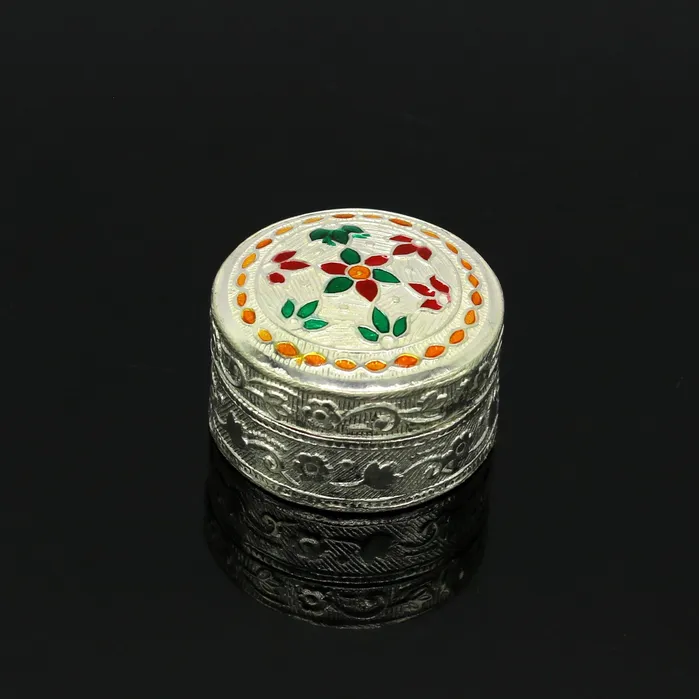Rings TRIBAL ORNAMENTS Customized flower work 925 sterling silver trinket box container box small jewelry box Vermilion bridal box gifting ring box stb58