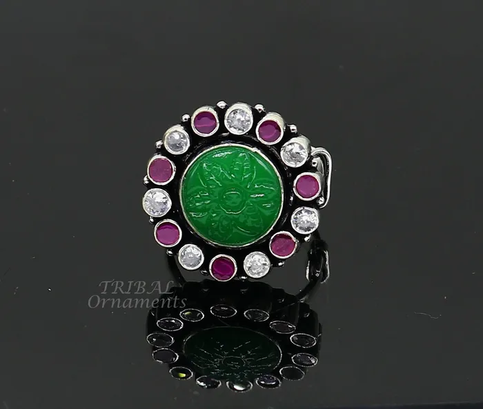 Rings TRIBAL ORNAMENTS Modern cultural fashionable green and red stone 925 sterling silver adjustable ring best gift for hergirls charming jewelry india sr350 Rings TRIBAL ORNAMENTS Modern cultural fashionable green and red stone 925 sterling silver adjustable ring best gift for hergirls charming jewelry india sr350