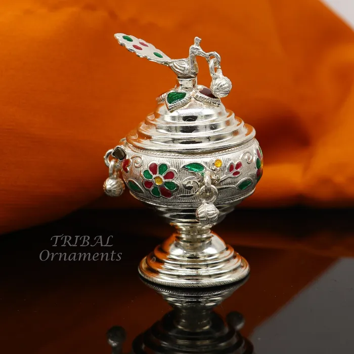 Rings TRIBALORNAMENT 925 sterling silver trinket box kumkum box casket box bridal enamel jewelry box collection container box jewelry box gifting art stb711 Rings TRIBALORNAMENT 925 sterling silver trinket box kumkum box casket box bridal enamel jewelry box collection container box jewelry box gifting art stb711