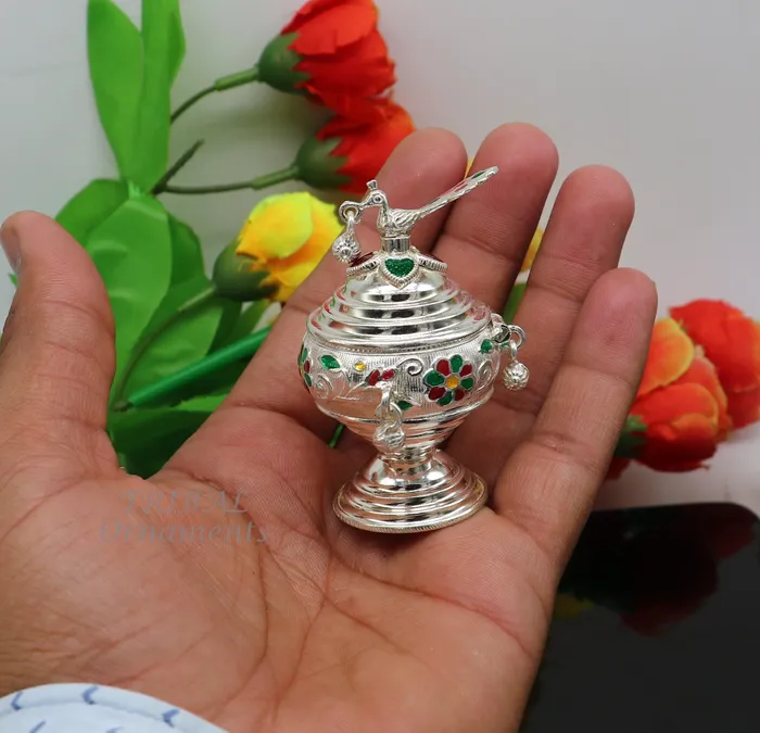 Rings TRIBALORNAMENT 925 sterling silver trinket box kumkum box casket box bridal enamel jewelry box collection container box jewelry box gifting art stb711