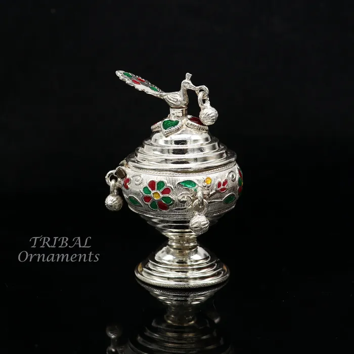 Rings TRIBALORNAMENT 925 sterling silver trinket box kumkum box casket box bridal enamel jewelry box collection container box jewelry box gifting art stb711