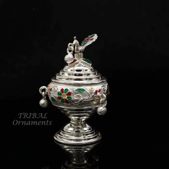 Rings TRIBALORNAMENT 925 sterling silver trinket box kumkum box casket box bridal enamel jewelry box collection container box jewelry box gifting art stb711