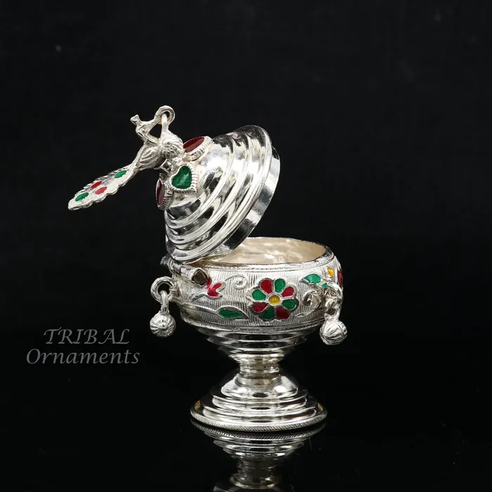 Rings TRIBALORNAMENT 925 sterling silver trinket box kumkum box casket box bridal enamel jewelry box collection container box jewelry box gifting art stb711