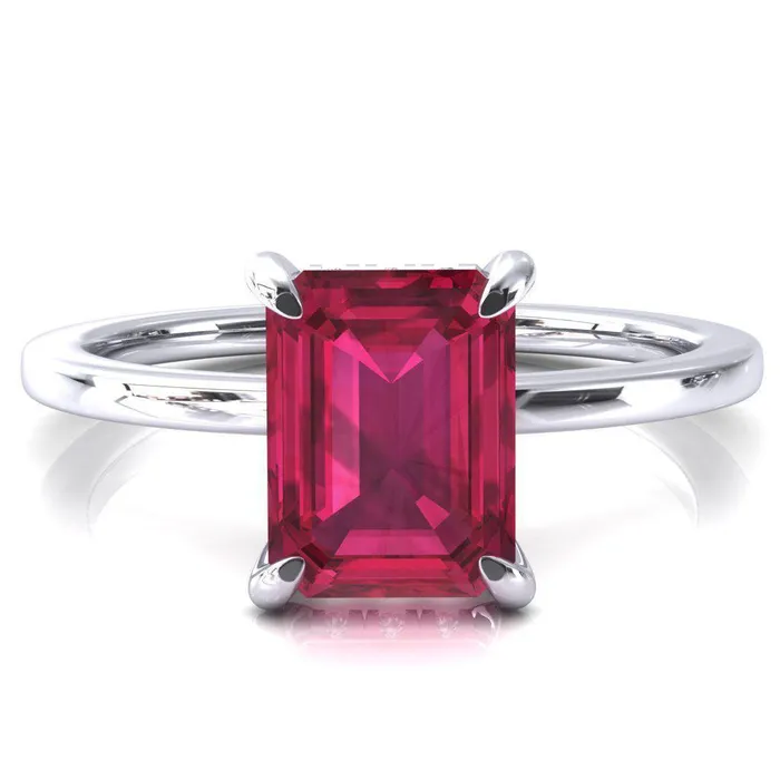 Rosy Emerald Ruby 4 Claw Prong Single Rail Micropave Engagement Ring Fire Brilliance Rings Rosy Emerald Ruby 4 Claw Prong Single Rail Micropave Engagement Ring Fire Brilliance Rings
