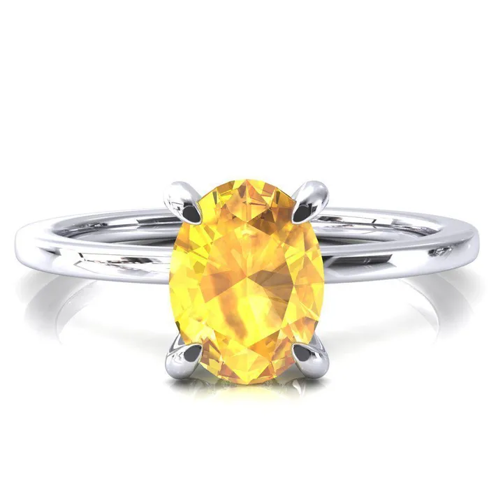 Rosy Oval Yellow Sapphire 4 Claw Prong Single Rail Micropave Engagement Ring Fire Brilliance Rings Rosy Oval Yellow Sapphire 4 Claw Prong Single Rail Micropave Engagement Ring Fire Brilliance Rings