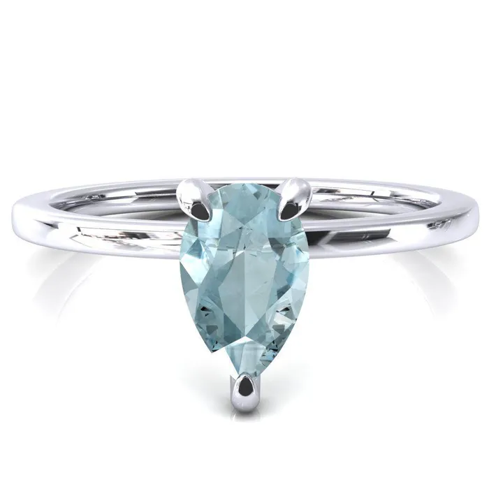 Rosy Pear Aqua Blue Spinel 3 Claw Prong Single Rail Micropave Engagement Ring Fire Brilliance Rings Rosy Pear Aqua Blue Spinel 3 Claw Prong Single Rail Micropave Engagement Ring Fire Brilliance Rings