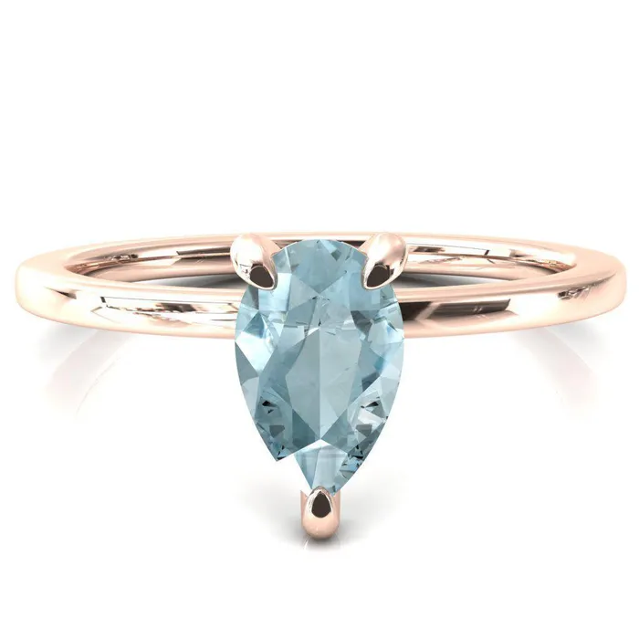 Rosy Pear Aqua Blue Spinel 3 Claw Prong Single Rail Micropave Engagement Ring Fire Brilliance Rings
