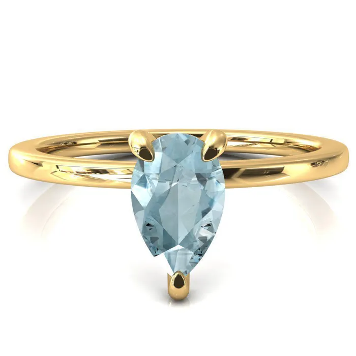 Rosy Pear Aqua Blue Spinel 3 Claw Prong Single Rail Micropave Engagement Ring Fire Brilliance Rings