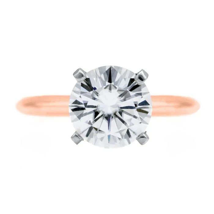 Round Center Stone 14K or 18K TwoTone Rose Gold Band and White Gold 4 Prongs Solitaire Ring Fire Brilliance Rings Round Center Stone 14K or 18K TwoTone Rose Gold Band and White Gold 4 Prongs Solitaire Ring Fire Brilliance Rings
